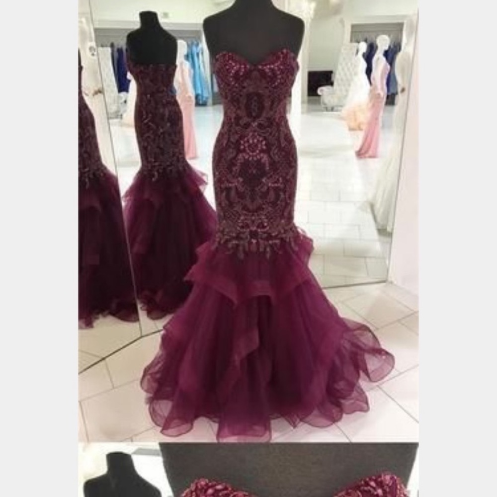Maroon formal dress.